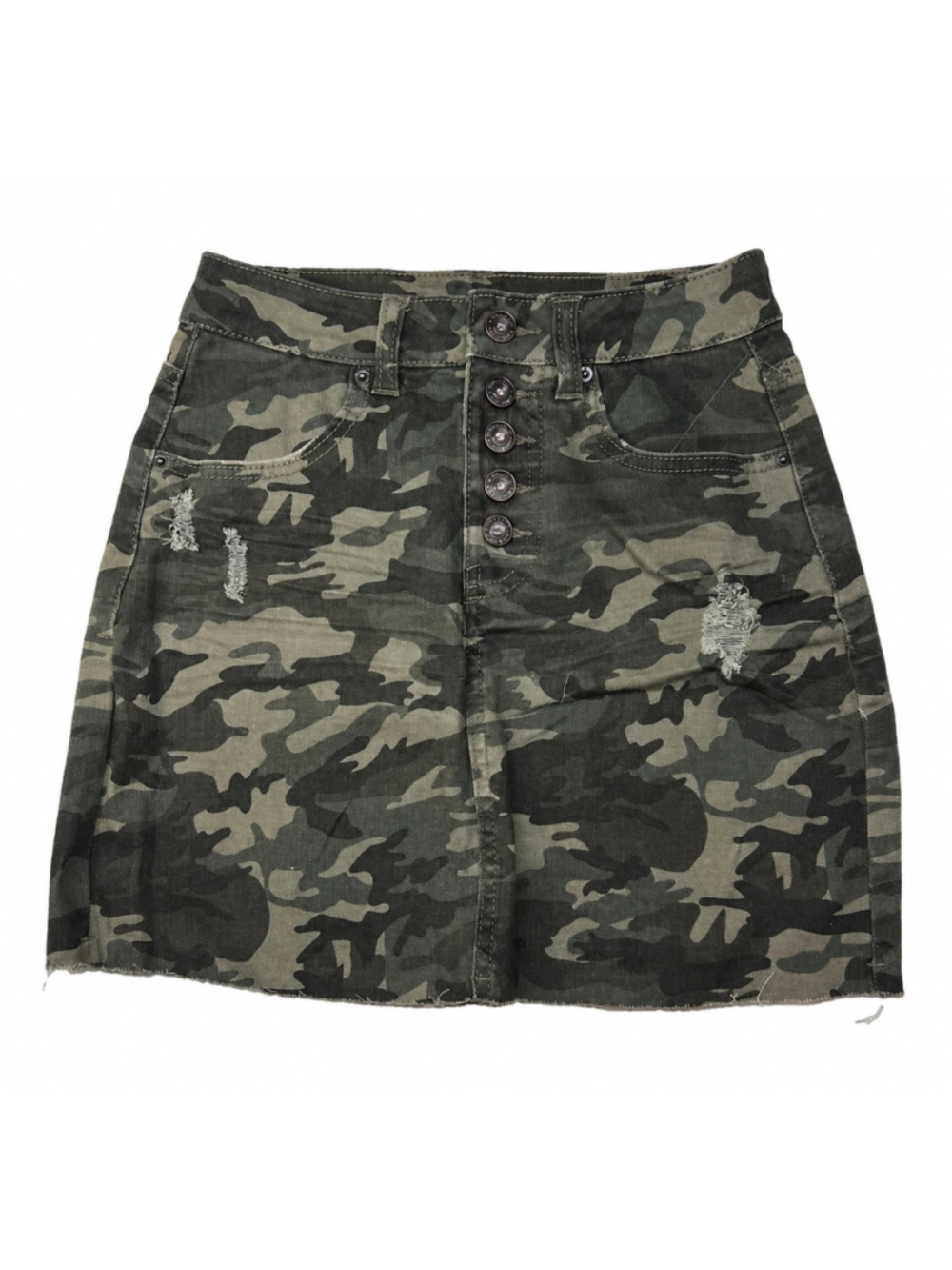Vanilla Star Mini Skirt Women’s Size 0 Camouflage Stretch Frayed Work Look NWT